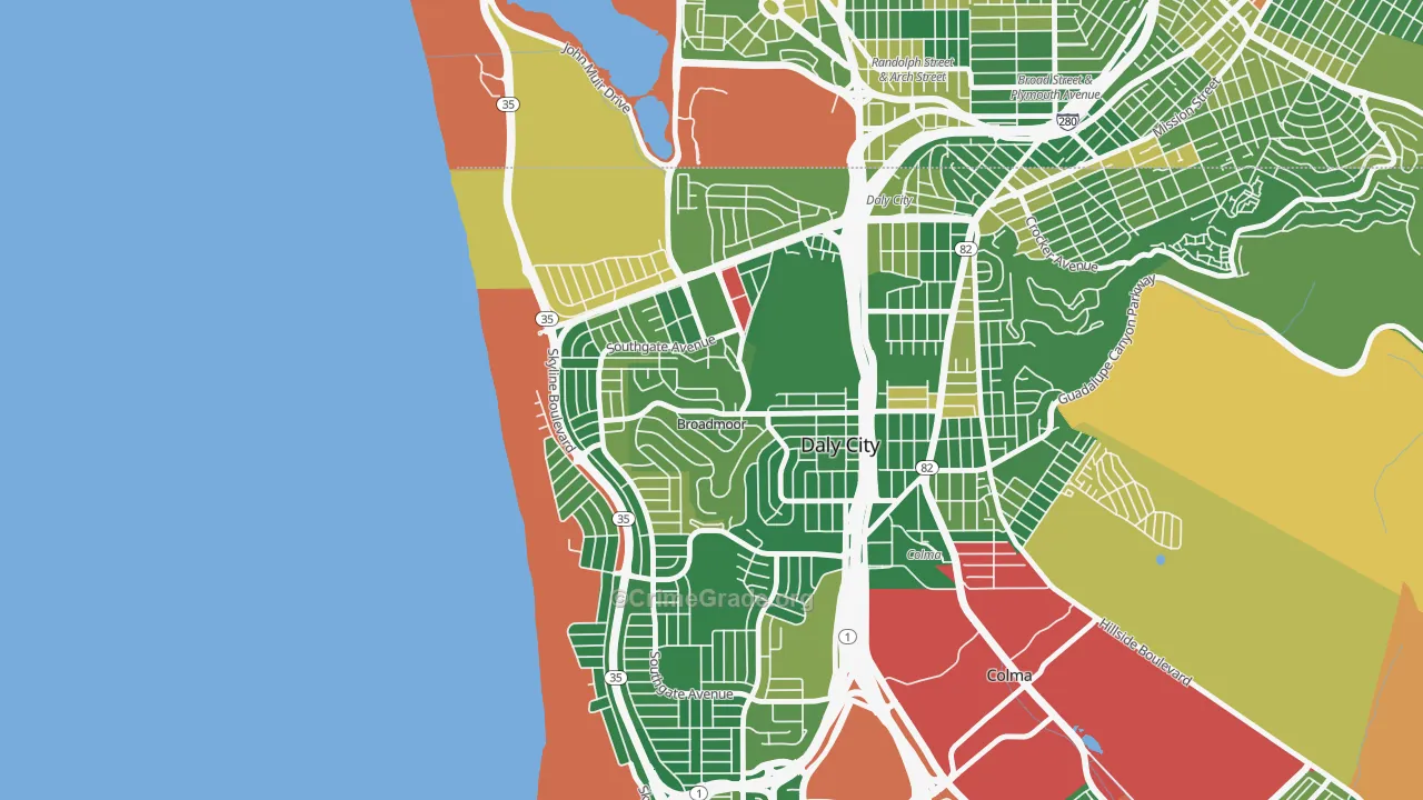 Broadmoor, Daly City, CA Map of Burglary Rates