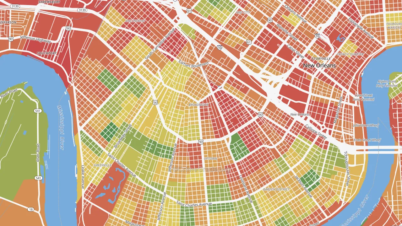 Broadmoor, New Orleans, LA Map of Burglary Rates