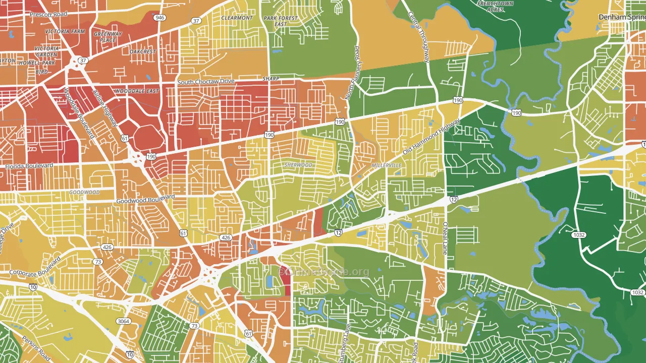 Broadmoor-Sherwood, Baton Rouge, LA Map of Burglary Rates