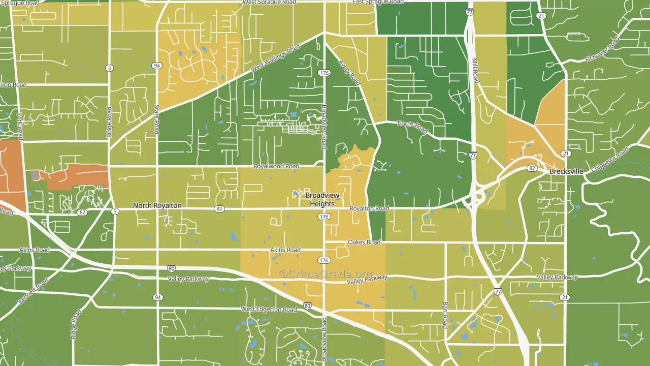 Broadview Heights, OH Map of Burglary Rates