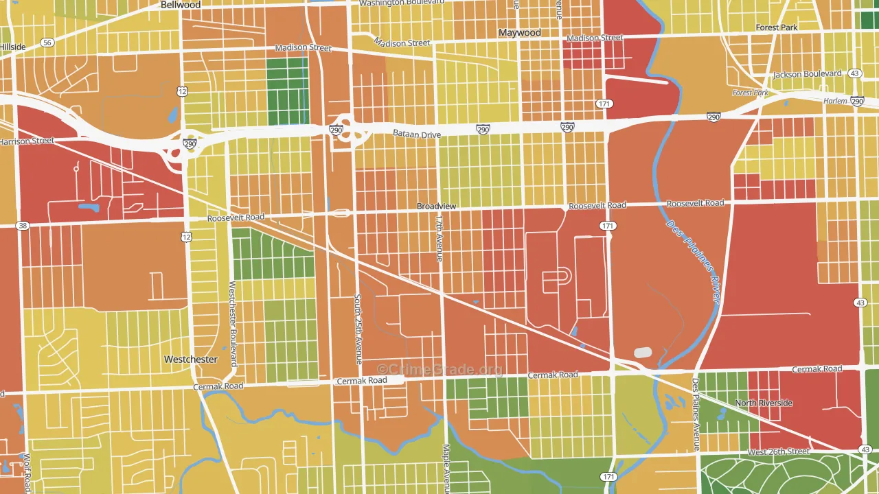 Broadview, IL Map of Burglary Rates