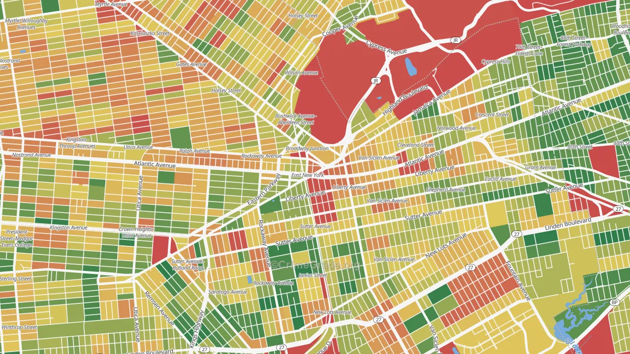 Broadway Junction, Brooklyn, NY Map of Burglary Rates