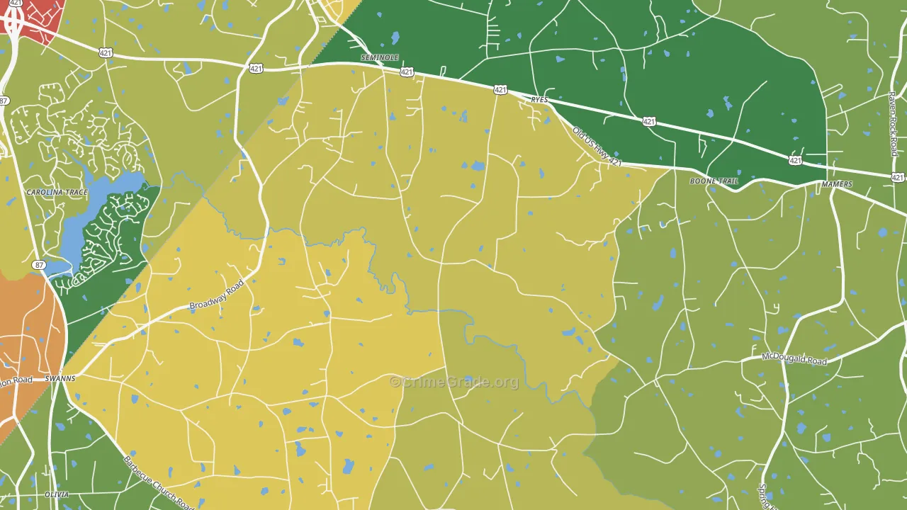 Broadway, NC Map of Burglary Rates
