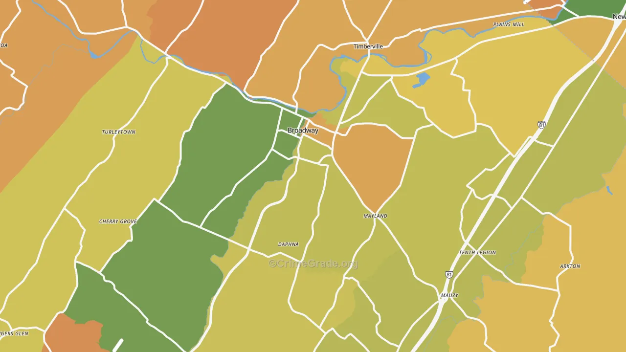 Broadway, VA Map of Burglary Rates