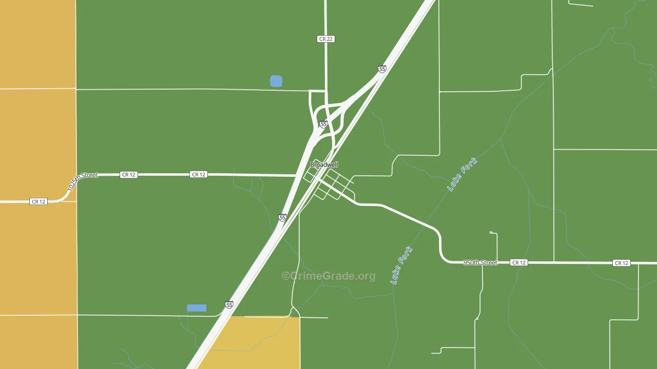Broadwell, IL Map of Burglary Rates