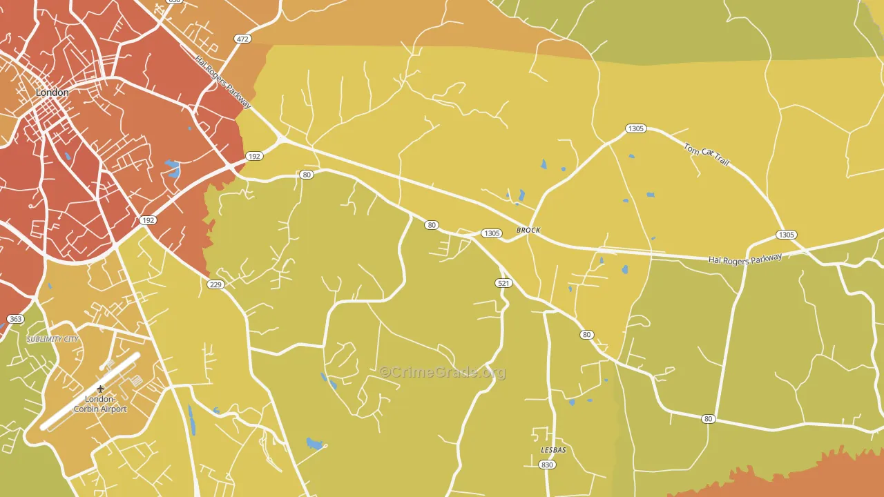 Brock, KY Map of Burglary Rates