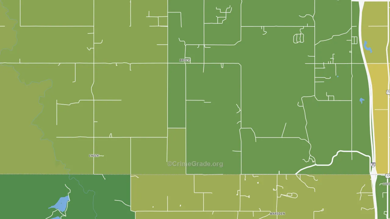 Brock, OK Map of Burglary Rates