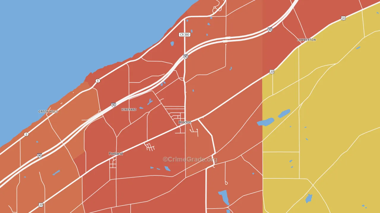 Brocton, NY Map of Burglary Rates