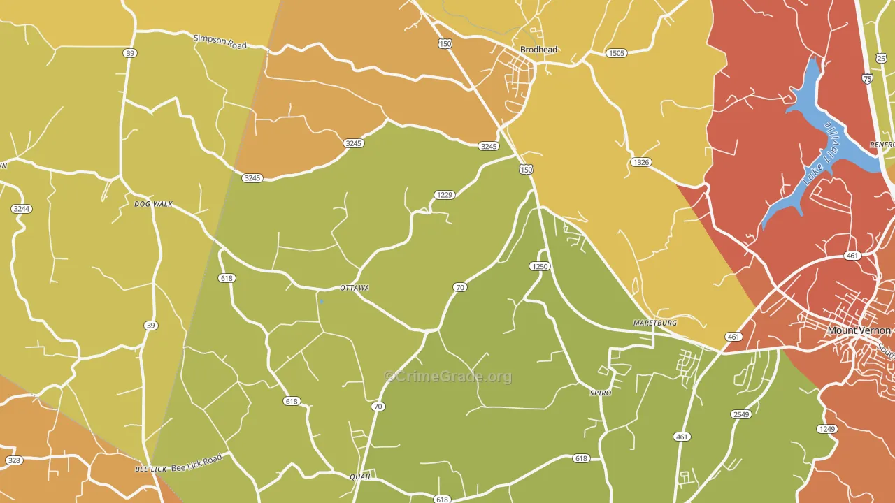 Brodhead, KY Map of Burglary Rates
