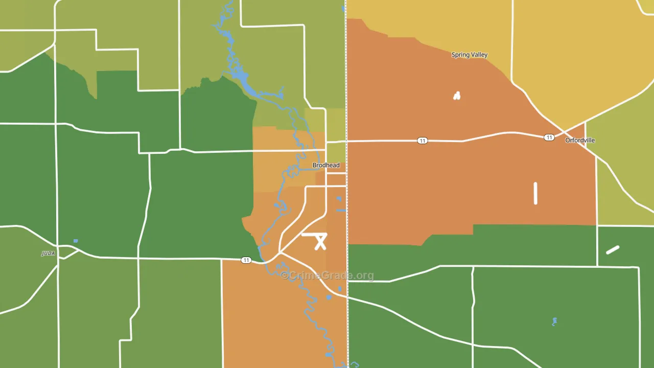 Brodhead, WI Map of Burglary Rates