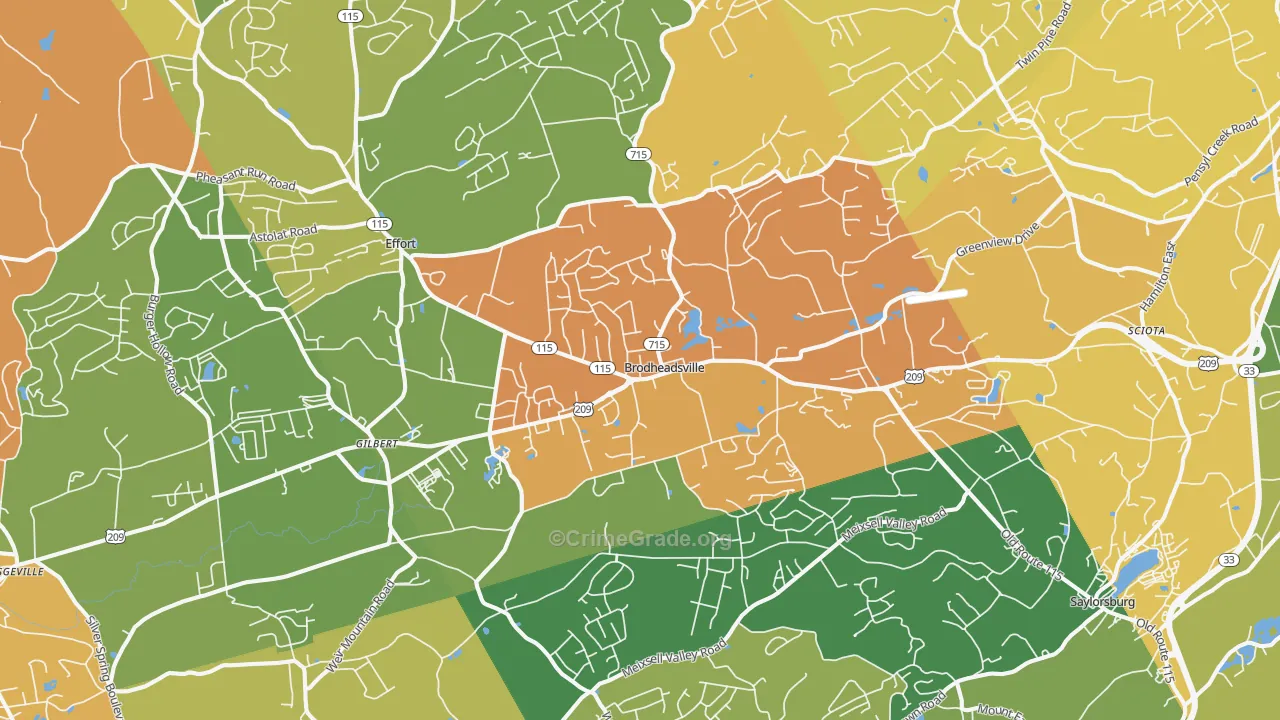 Brodheadsville, PA Map of Burglary Rates