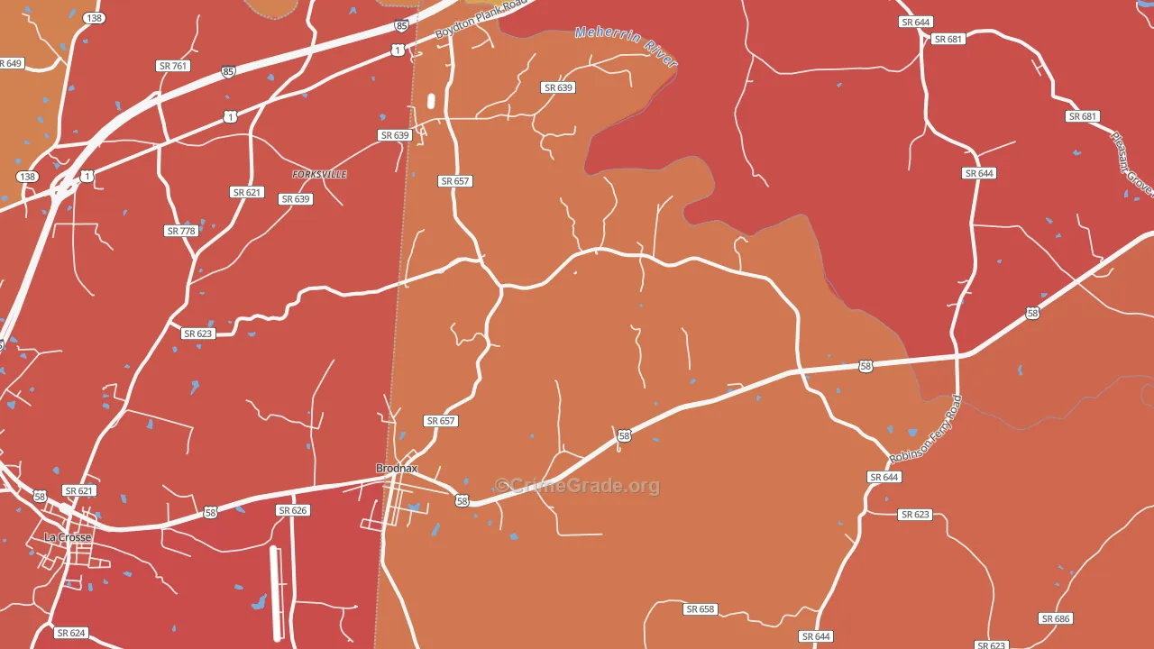 Brodnax, VA Map of Burglary Rates