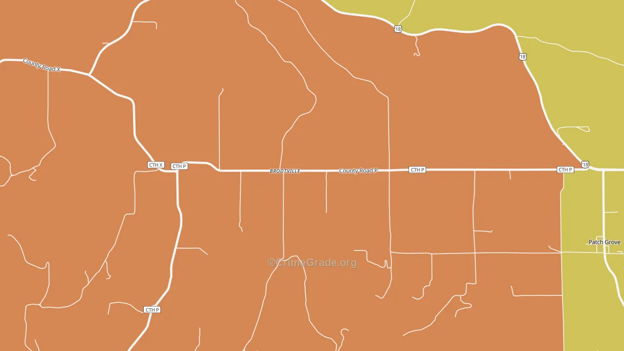 Brodtville, WI Map of Burglary Rates
