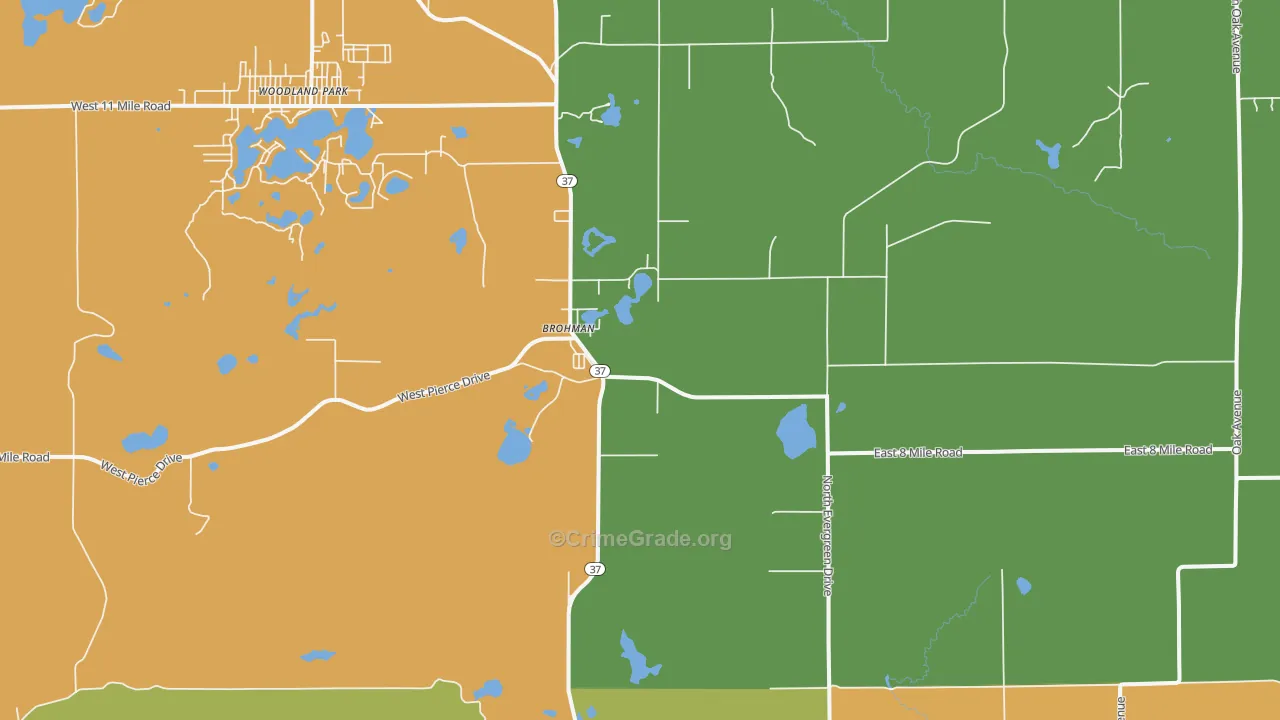 Brohman, MI Map of Burglary Rates