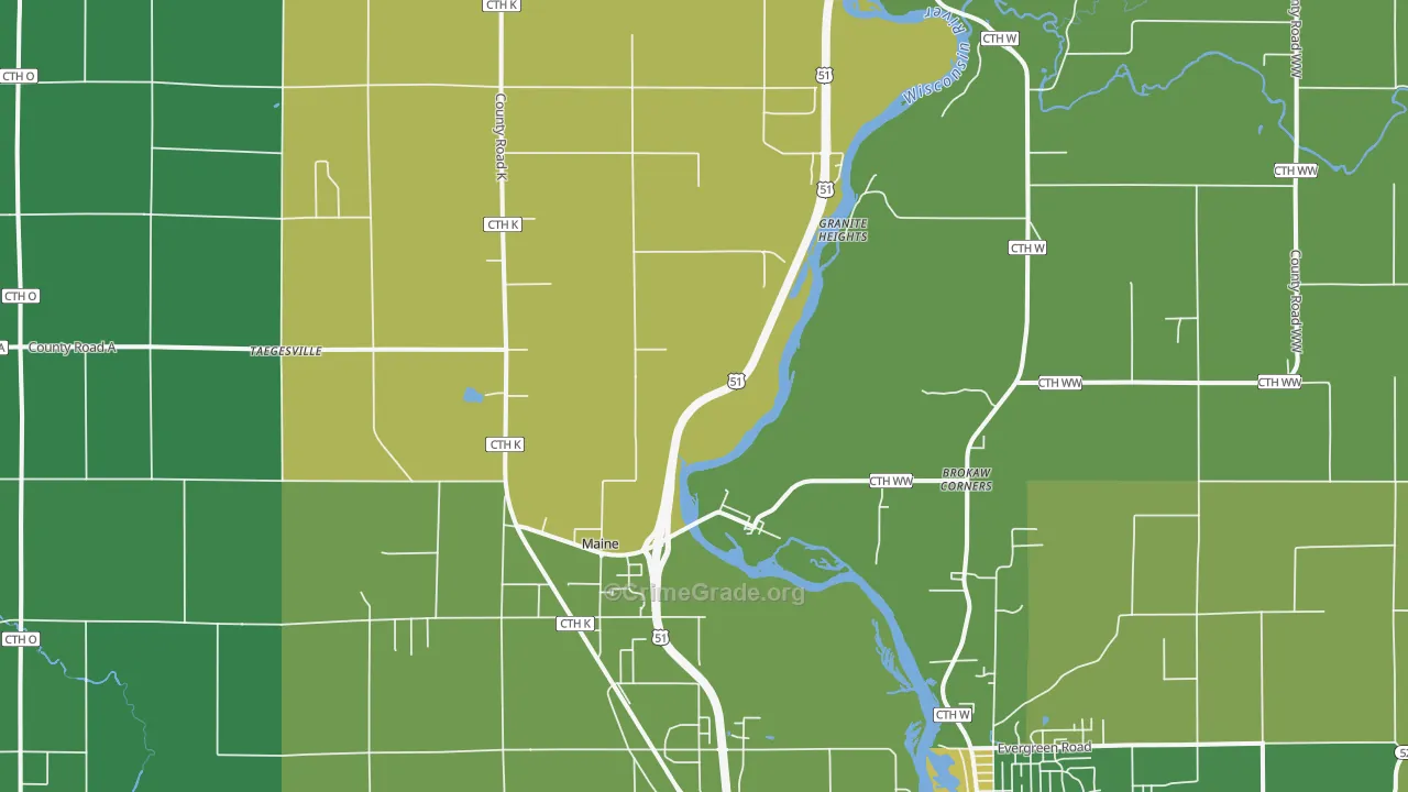 Brokaw, WI Map of Burglary Rates