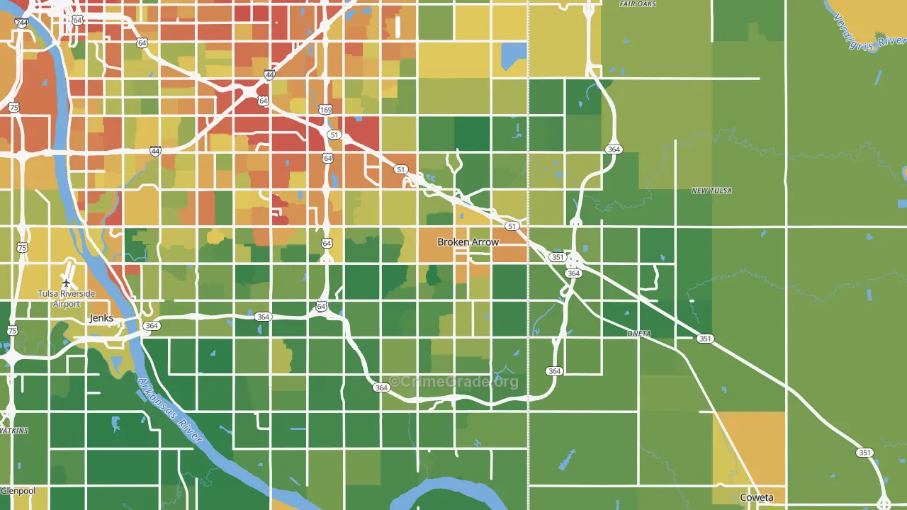 Broken Arrow, OK Map of Burglary Rates