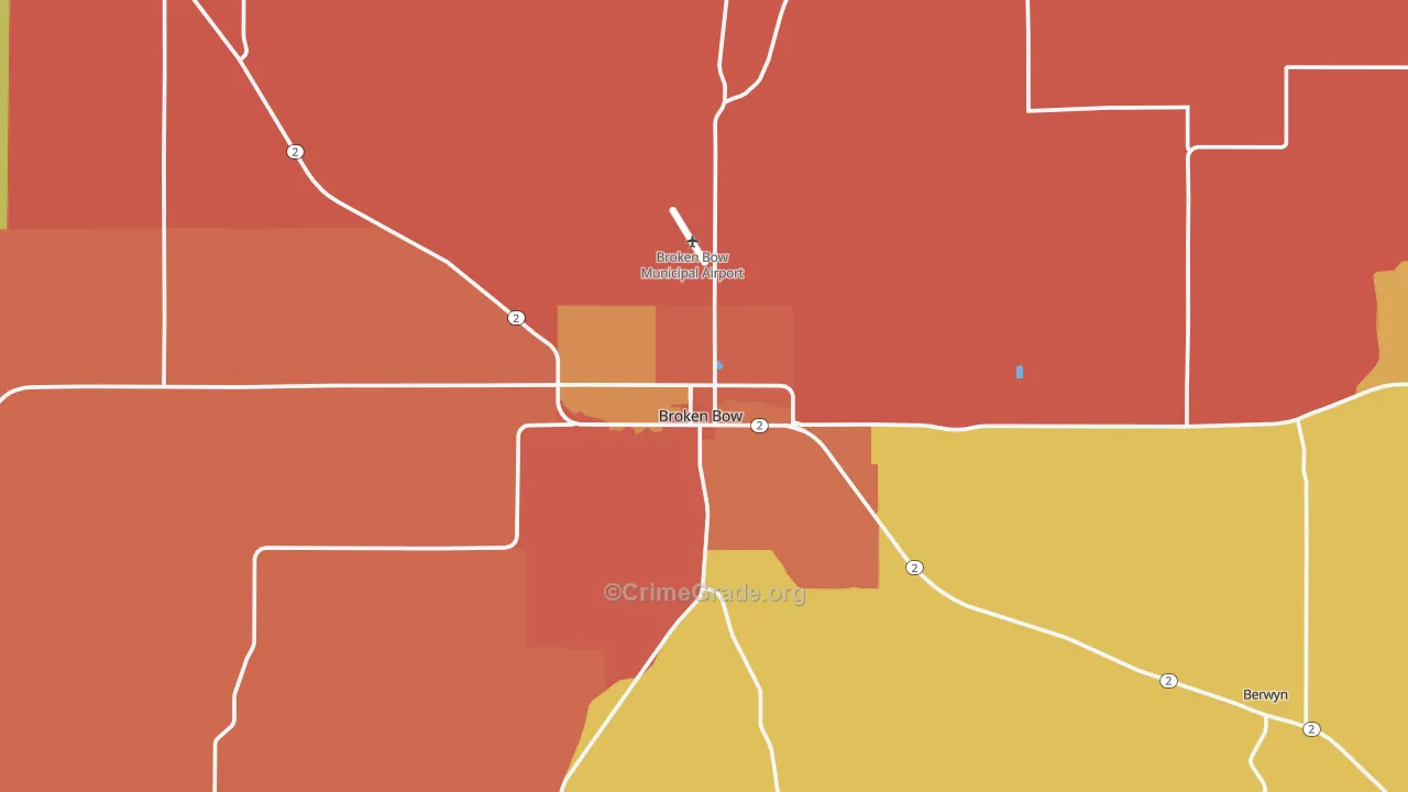 Broken Bow, NE Map of Burglary Rates