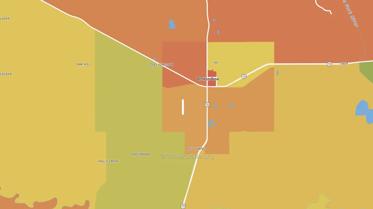 Broken Bow, OK Map of Burglary Rates