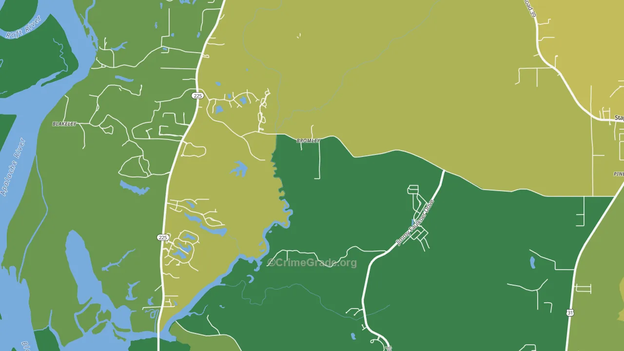 Bromley, AL Map of Burglary Rates