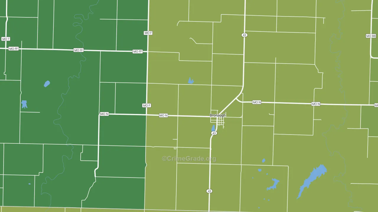 Bronaugh, MO Map of Burglary Rates