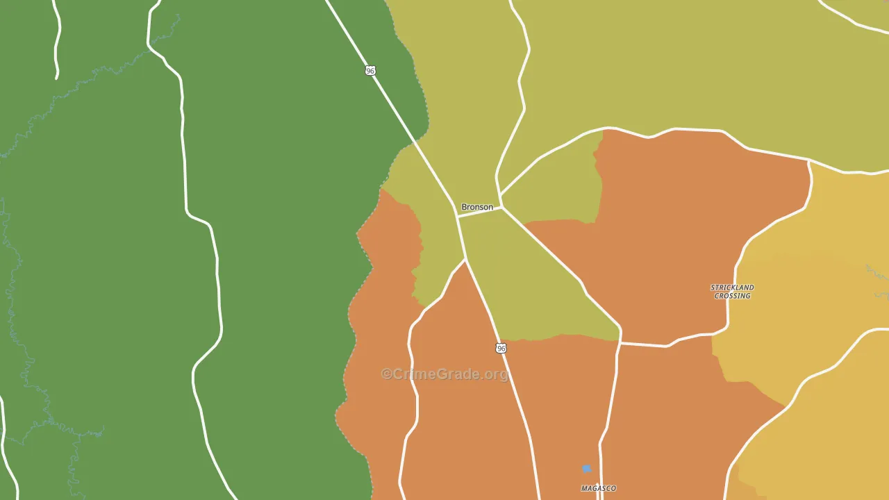 Bronson, TX Map of Burglary Rates