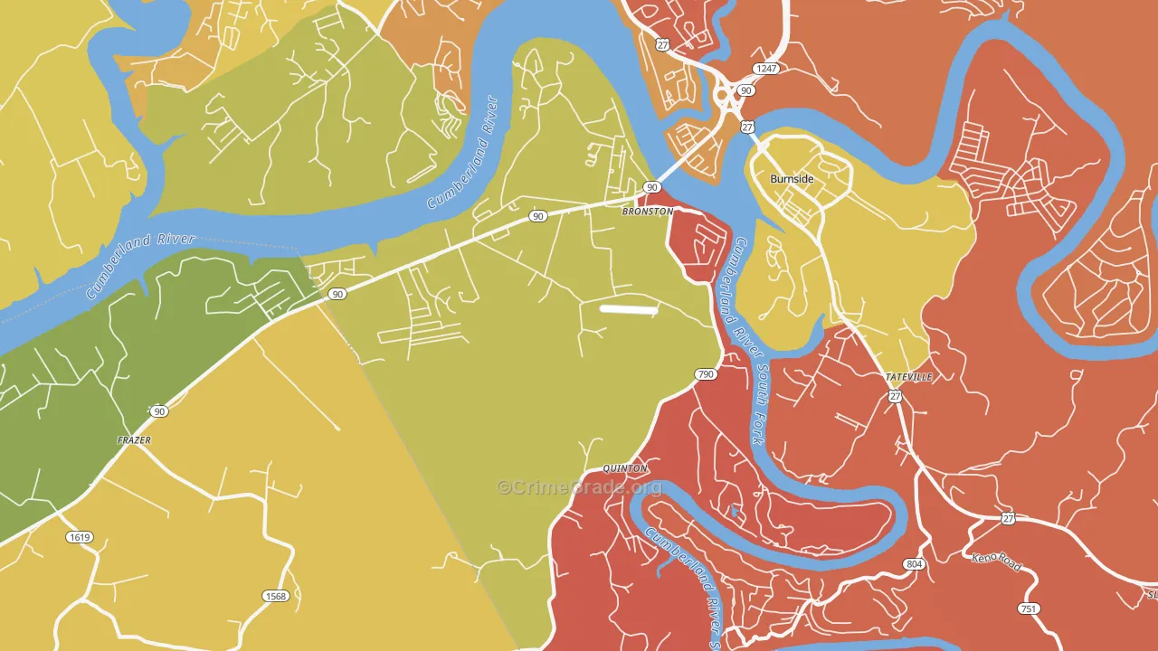 Bronston, KY Map of Burglary Rates