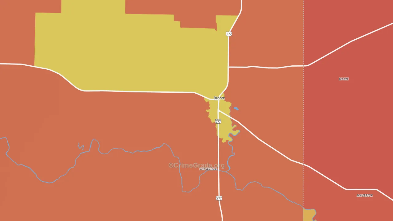 Bronte, TX Map of Burglary Rates