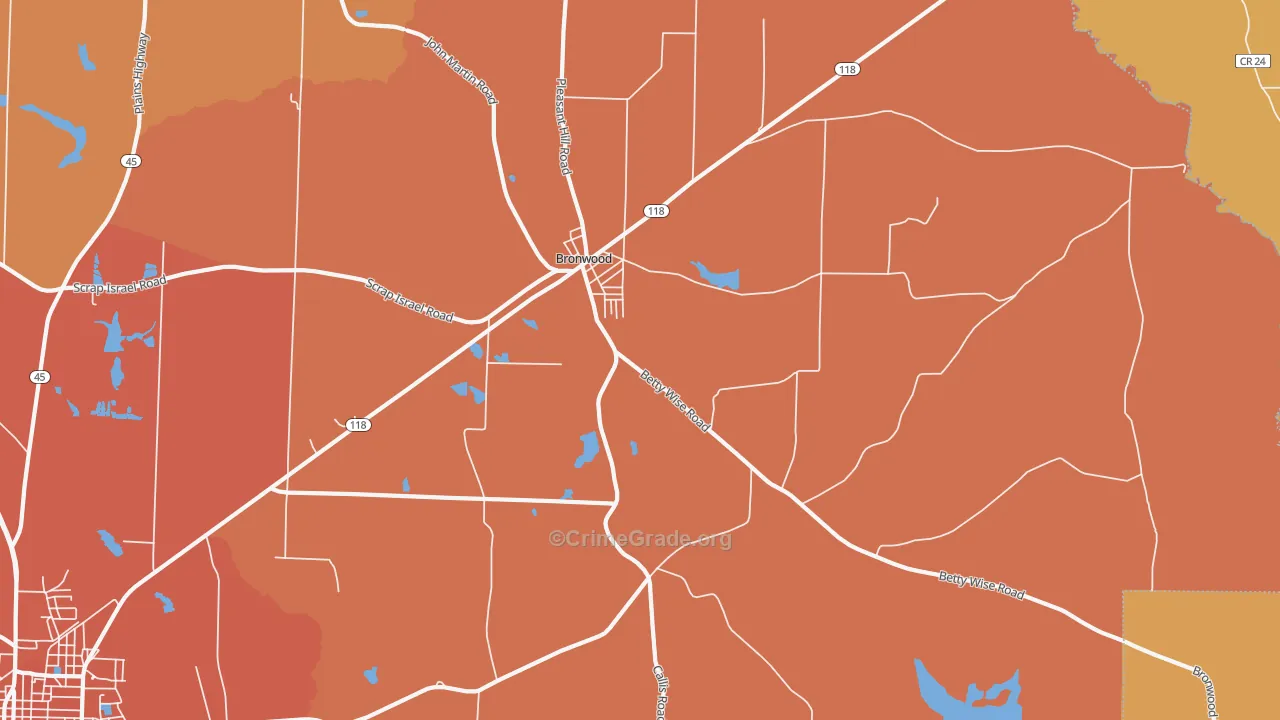 Bronwood, GA Map of Burglary Rates