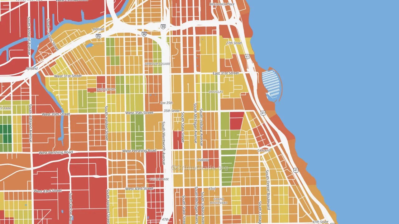 Bronzeville, Chicago, IL Map of Burglary Rates