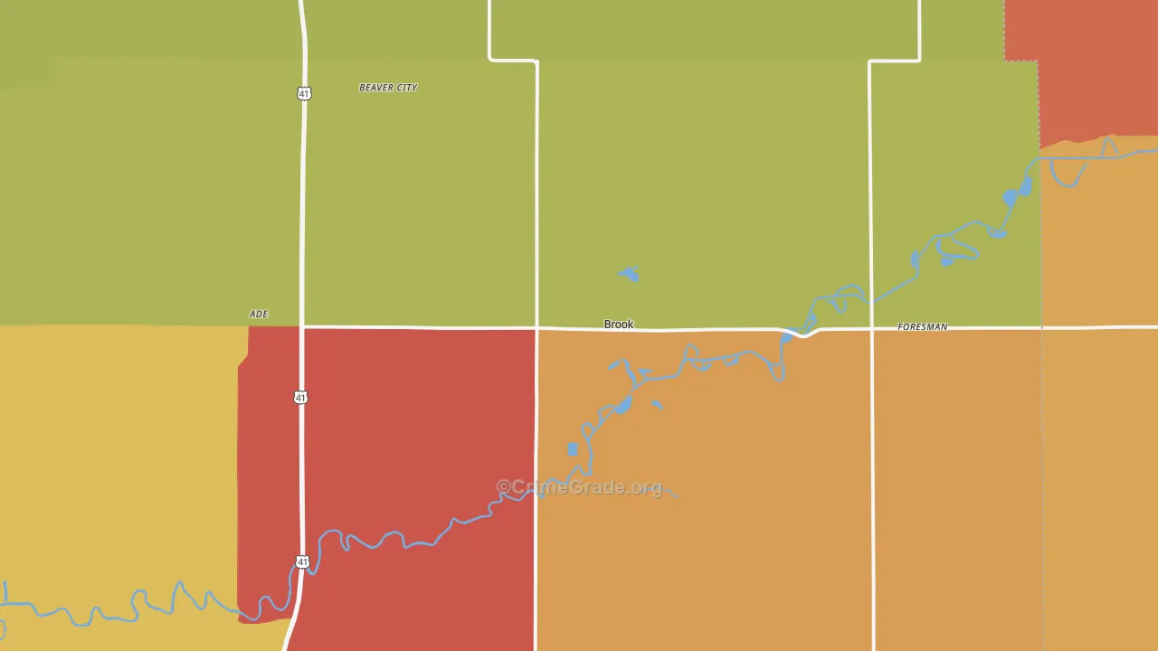 Brook, IN Map of Burglary Rates