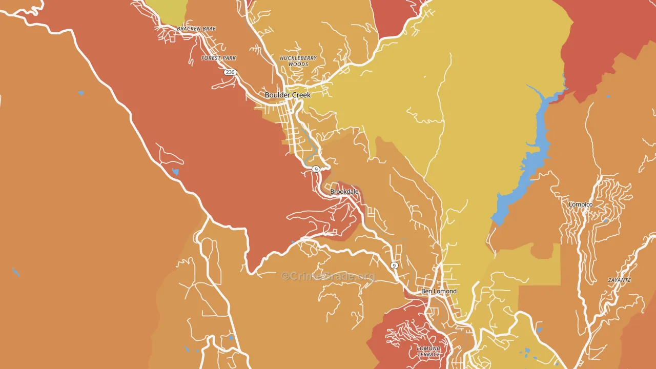 Brookdale, CA Map of Burglary Rates