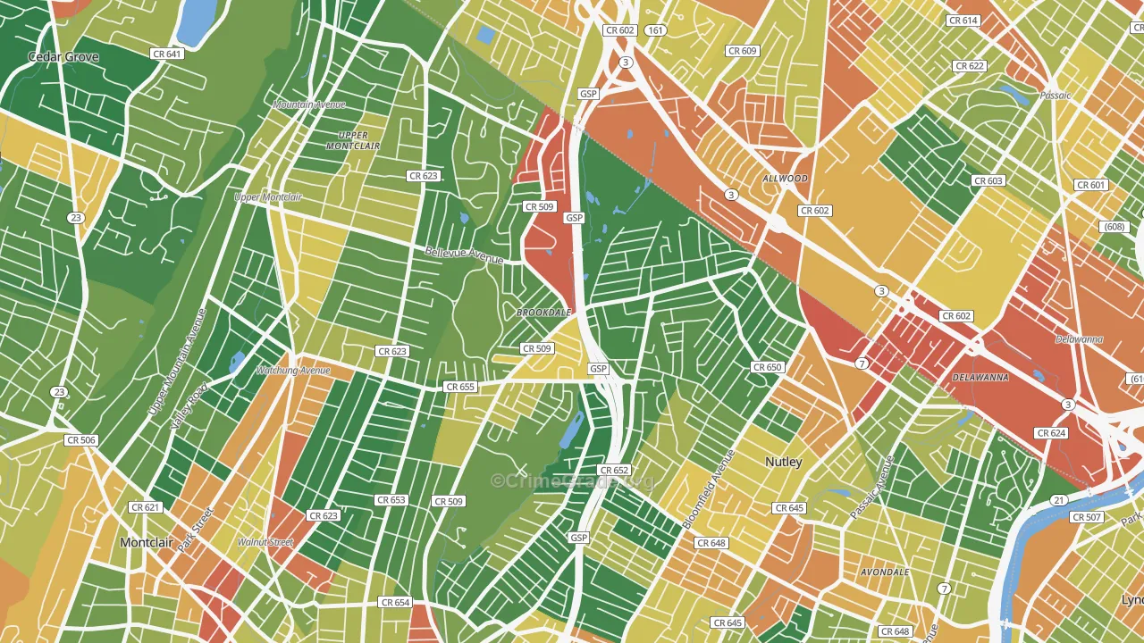 Brookdale, NJ Map of Burglary Rates