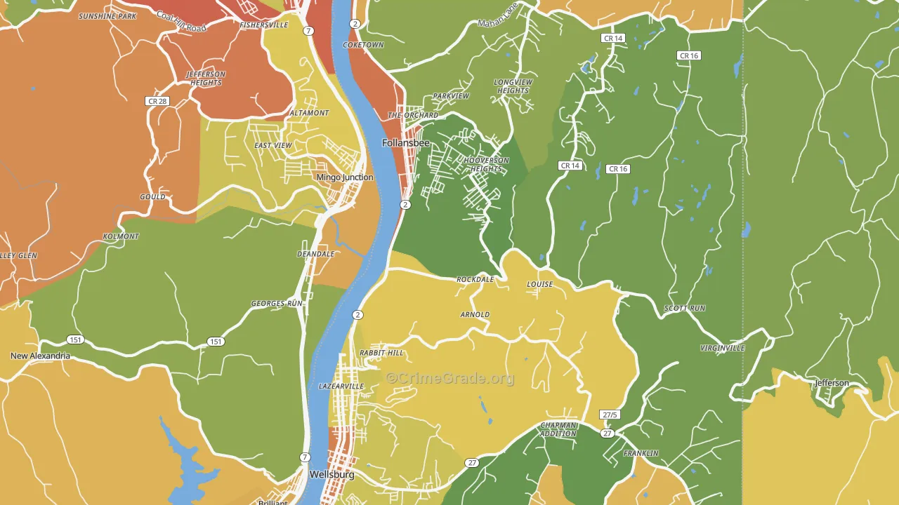 Brooke County, WV Map of Burglary Rates