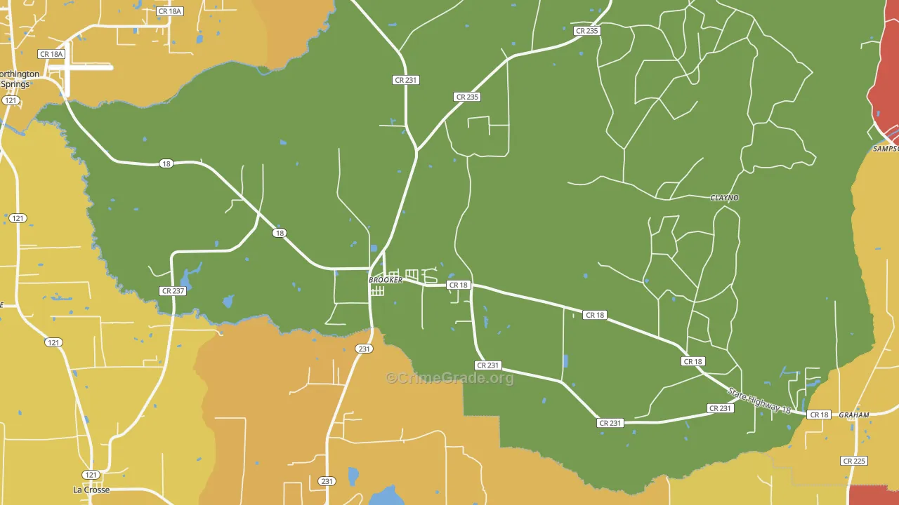 Brooker, FL Map of Burglary Rates