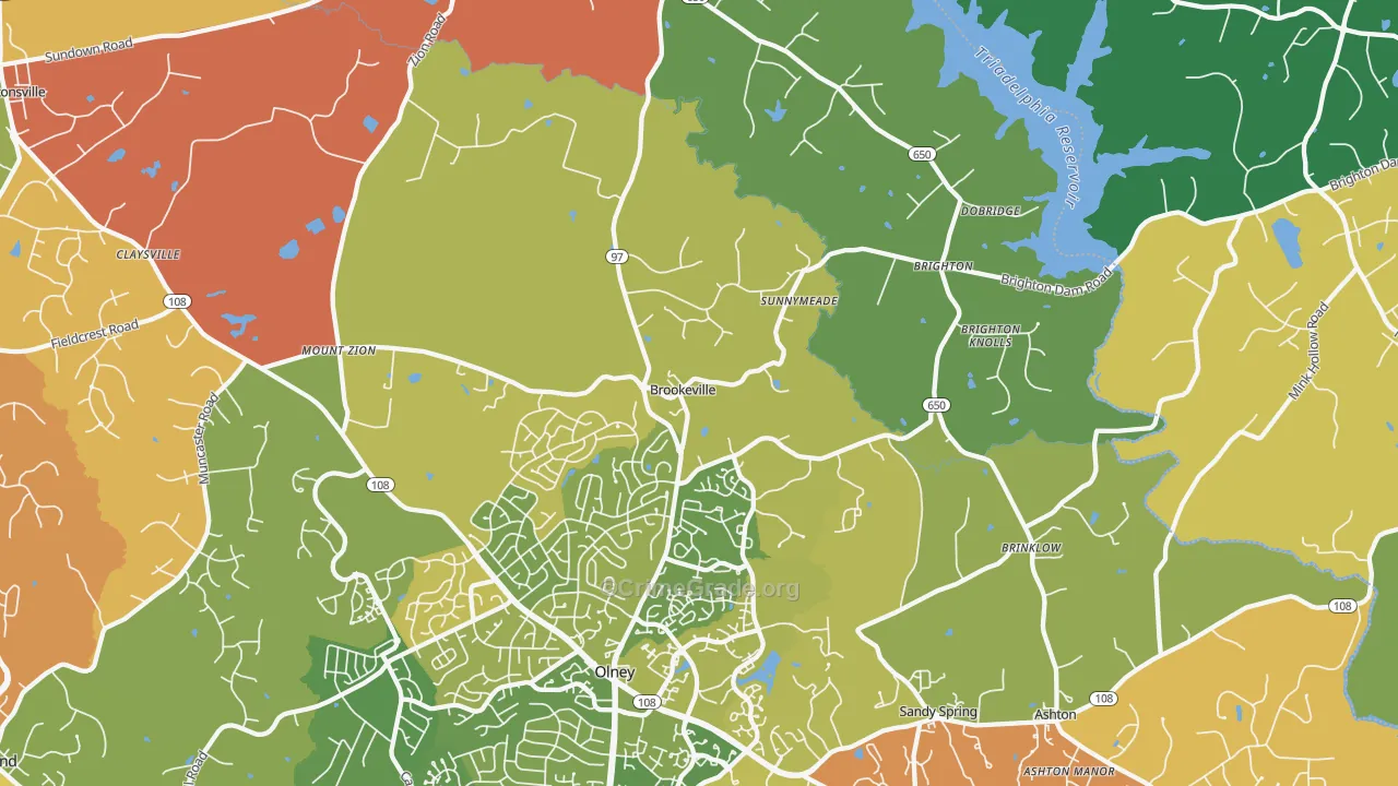 Brookeville, MD Map of Burglary Rates
