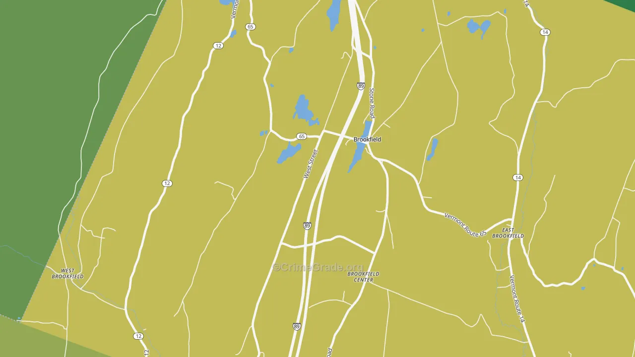 Brookfield Center, VT Map of Burglary Rates