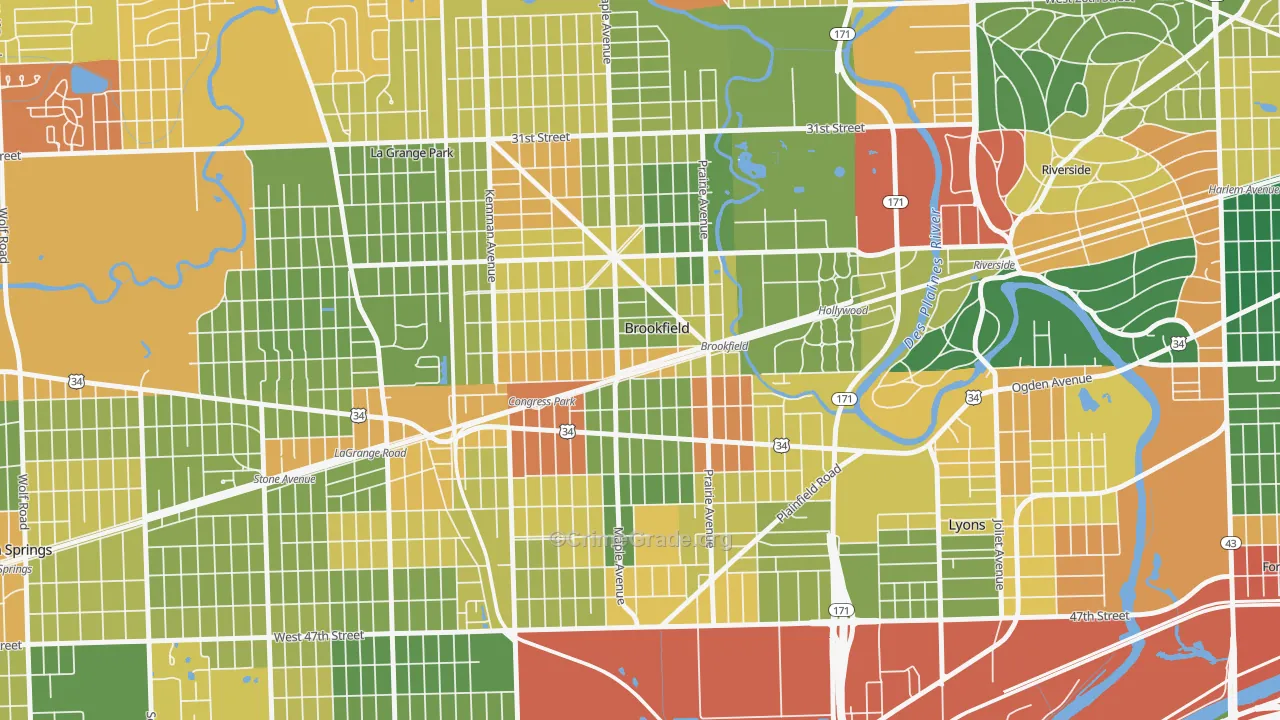Brookfield, IL Map of Burglary Rates