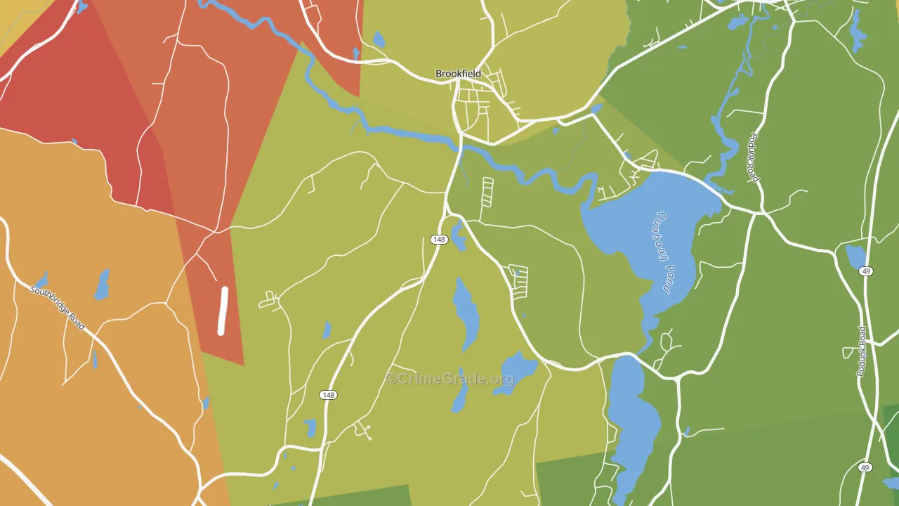 Brookfield, MA Map of Burglary Rates