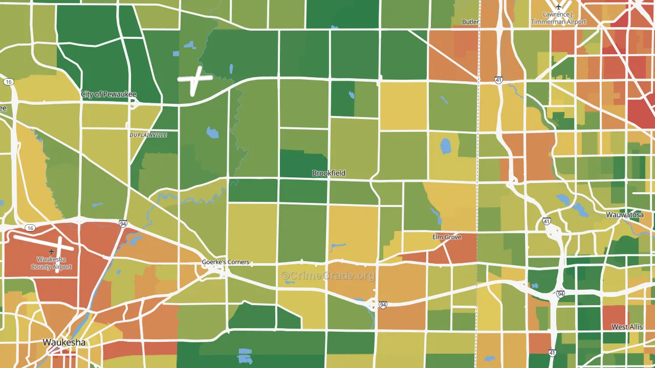 Brookfield, WI Map of Burglary Rates