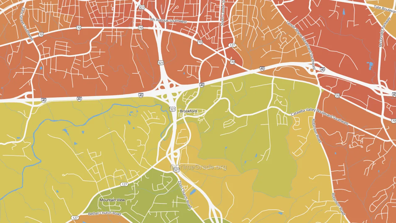 Brookford, NC Map of Burglary Rates