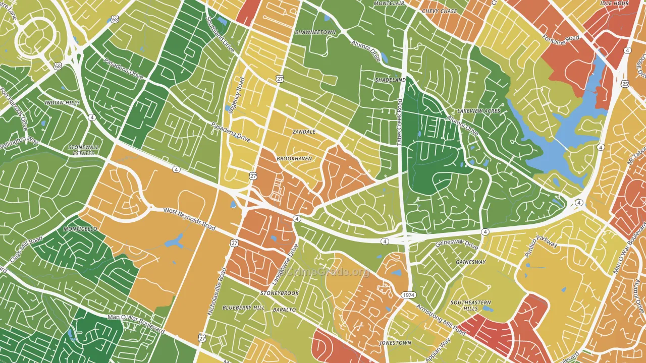 Brookhaven-Lansdowne, Lexington, KY Map of Burglary Rates