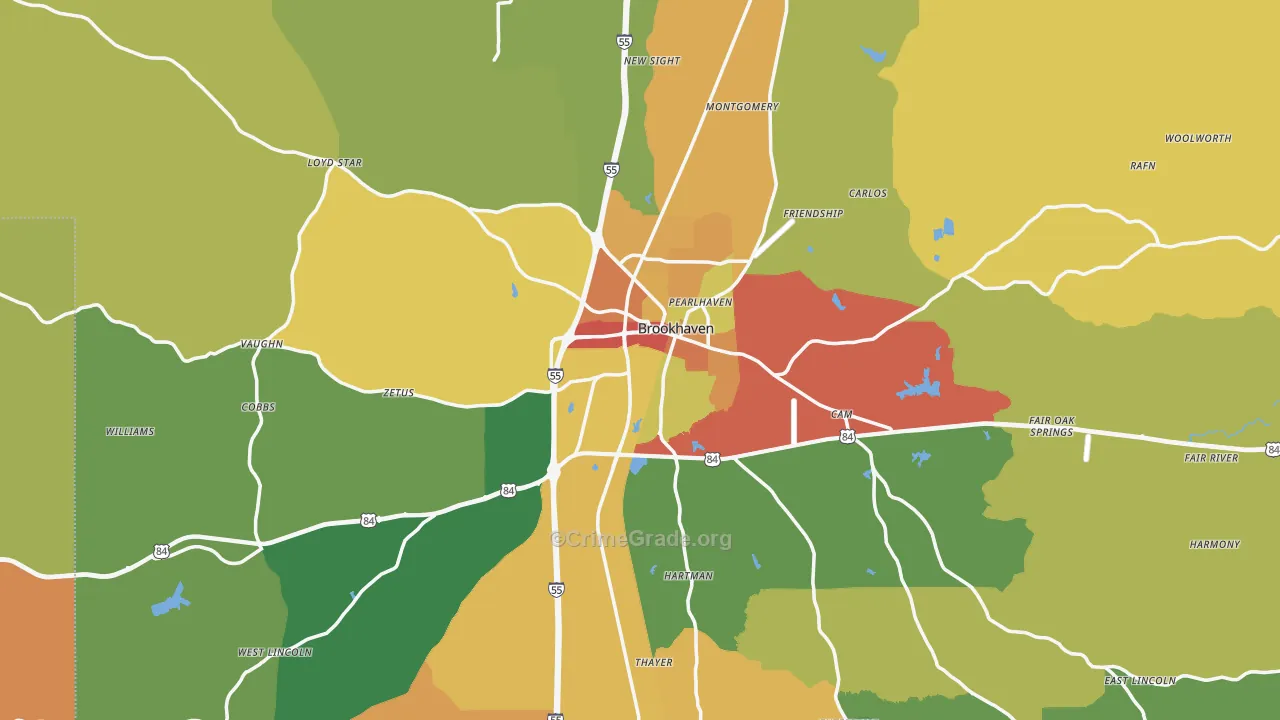 Brookhaven, MS Map of Burglary Rates