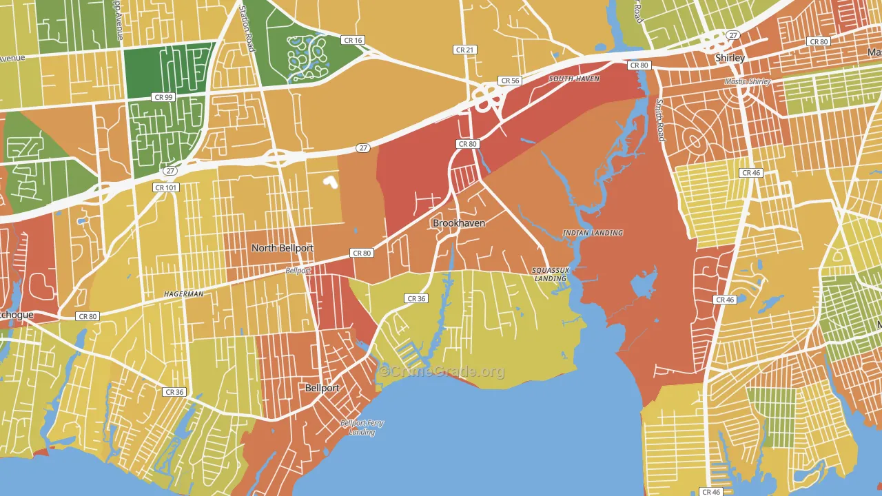 Brookhaven, NY Map of Burglary Rates