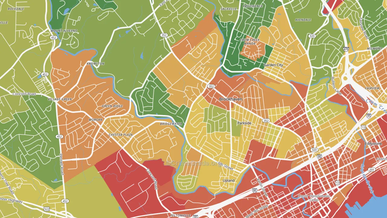Brookhaven, PA Map of Burglary Rates