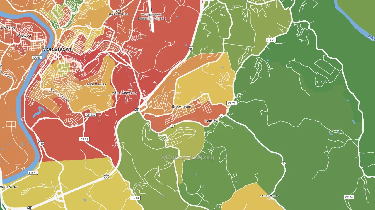 Brookhaven, WV Map of Burglary Rates