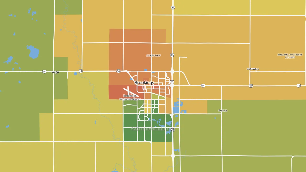 Brookings County, SD Map of Burglary Rates