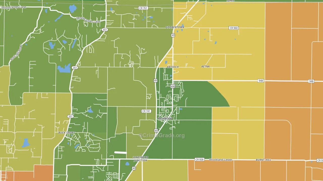 Brookland, AR Map of Burglary Rates