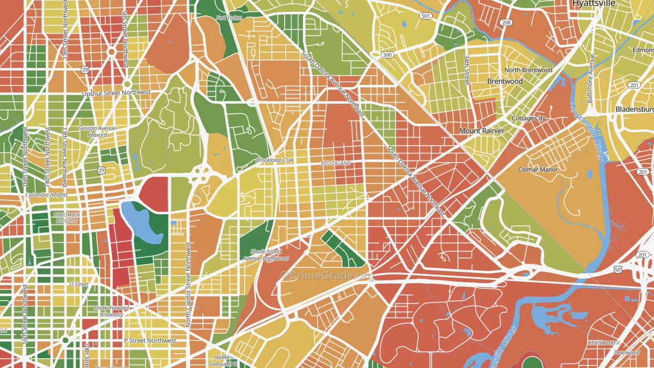 Brookland, Washington, DC Map of Burglary Rates