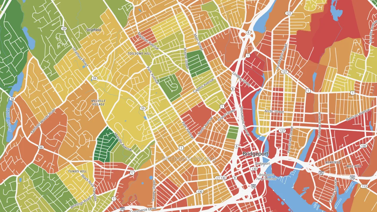 Brooklawn-St. Vincent, Bridgeport, CT Map of Burglary Rates