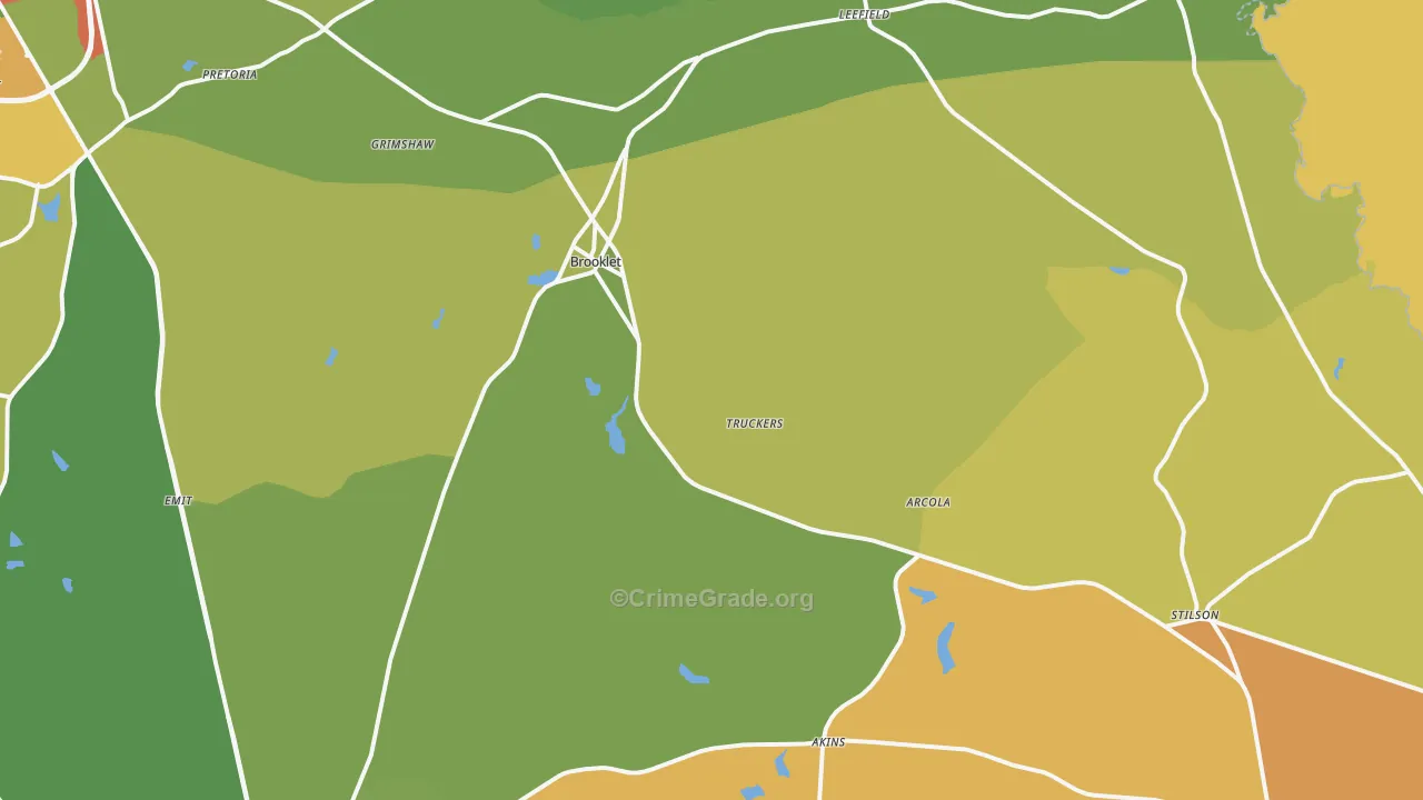Brooklet, GA Map of Burglary Rates